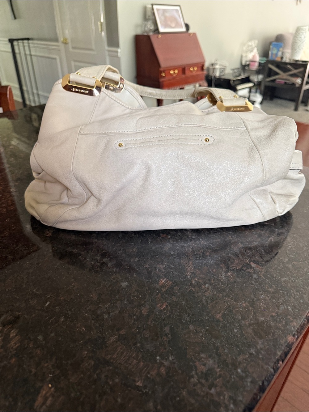 B. Makowsky Beige Tote with Leopard Print Interior - Pre-owned